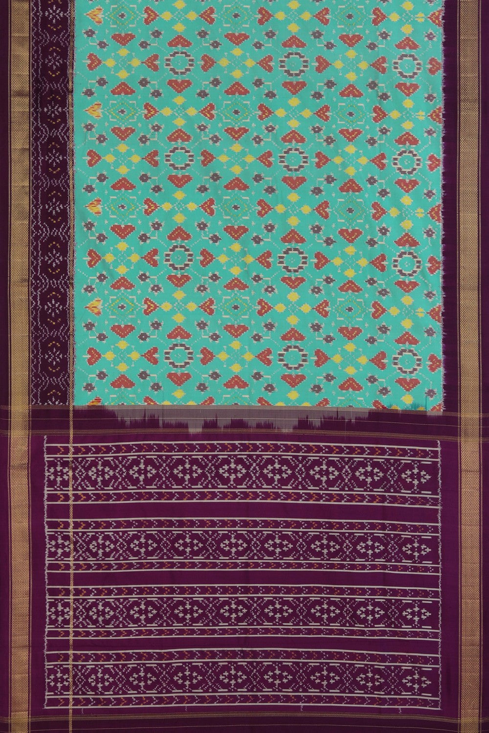 Image of Pochampally Ikat Silk Turquoise Blue Saree
